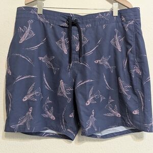 Faherty Sun washed Board Short Navy Pink Waterways Size 42 Beach Swim Trunks